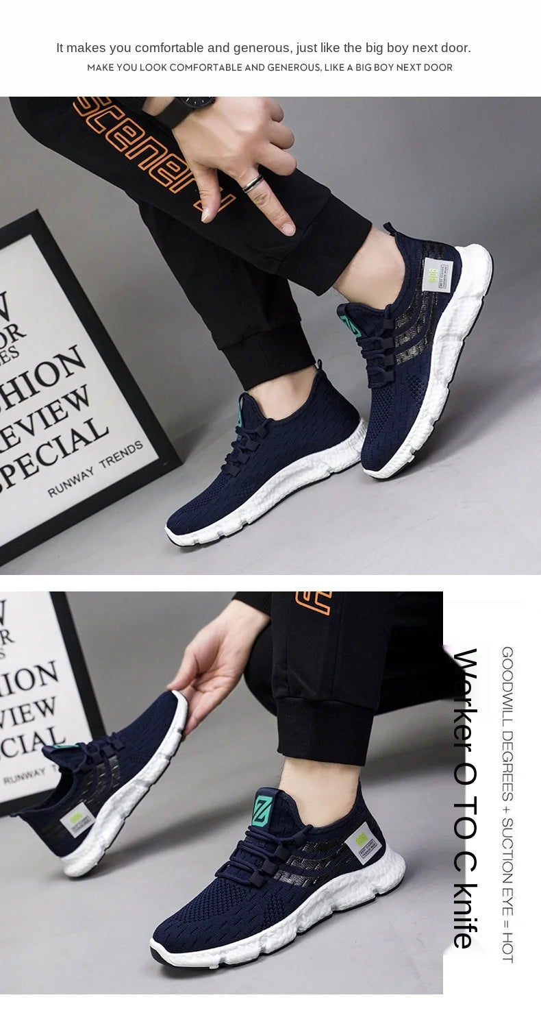 Men Sneakers New Flying Woven Shallow Mouth Casual Sports Shoes White Blue Low-Top Fashion Men's Shoe