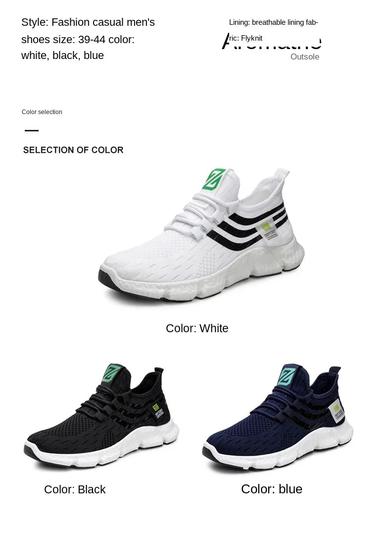 Men Sneakers New Flying Woven Shallow Mouth Casual Sports Shoes White Blue Low-Top Fashion Men's Shoe
