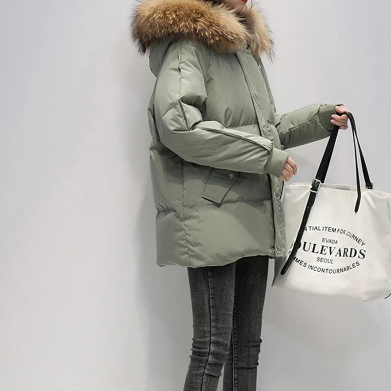 Women's Hooded Parka Pure Color Casual Thicken Jacket Korean Fashion Long Sleeve Women's Jacket Winter New Down Jacket