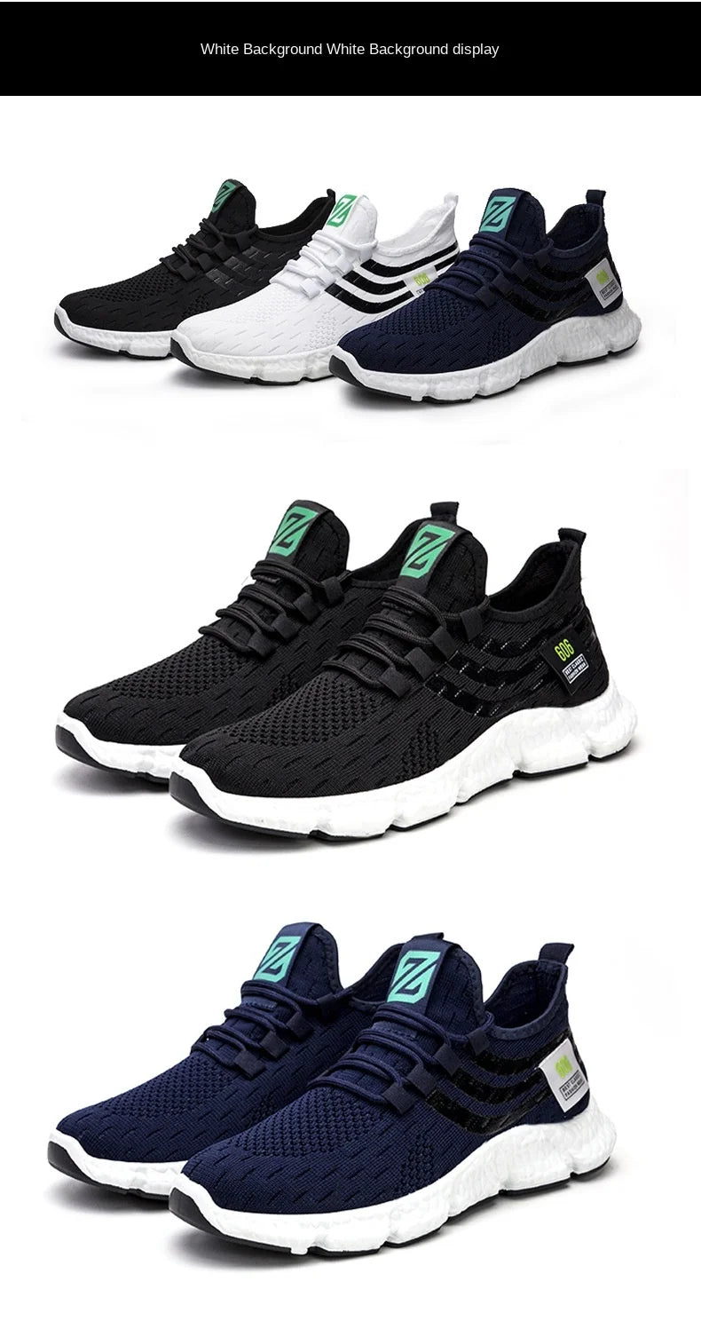 Men Sneakers New Flying Woven Shallow Mouth Casual Sports Shoes White Blue Low-Top Fashion Men's Shoe