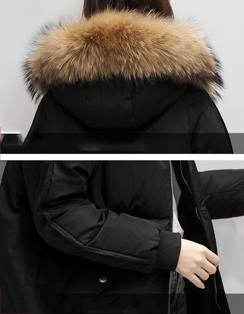 Women's Hooded Parka Pure Color Casual Thicken Jacket Korean Fashion Long Sleeve Women's Jacket Winter New Down Jacket