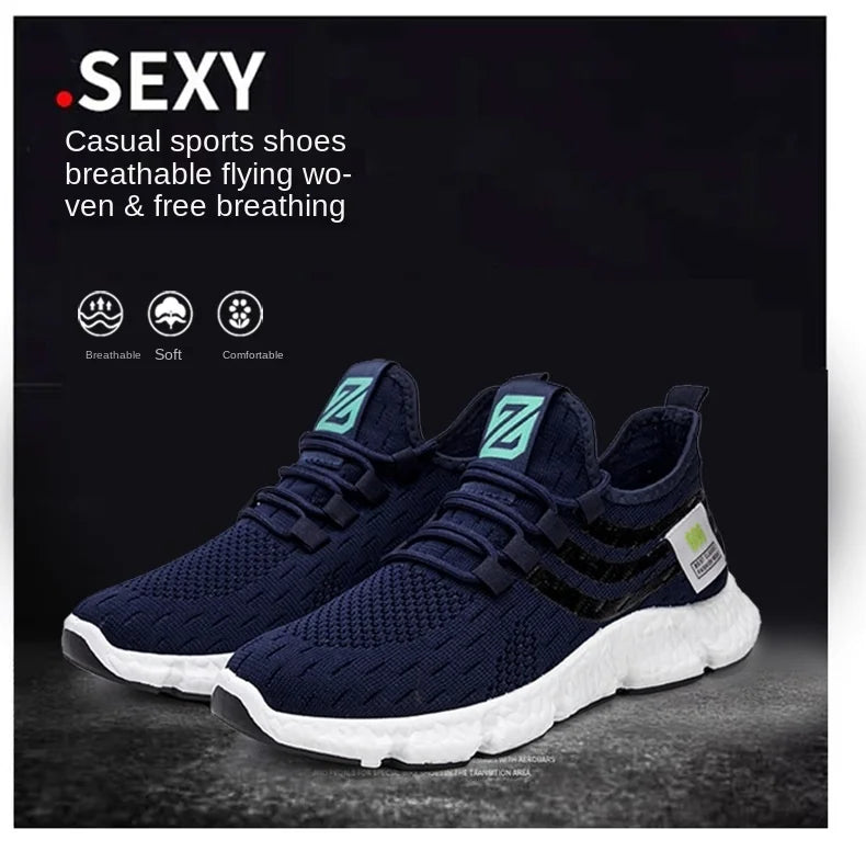 Men Sneakers New Flying Woven Shallow Mouth Casual Sports Shoes White Blue Low-Top Fashion Men's Shoe