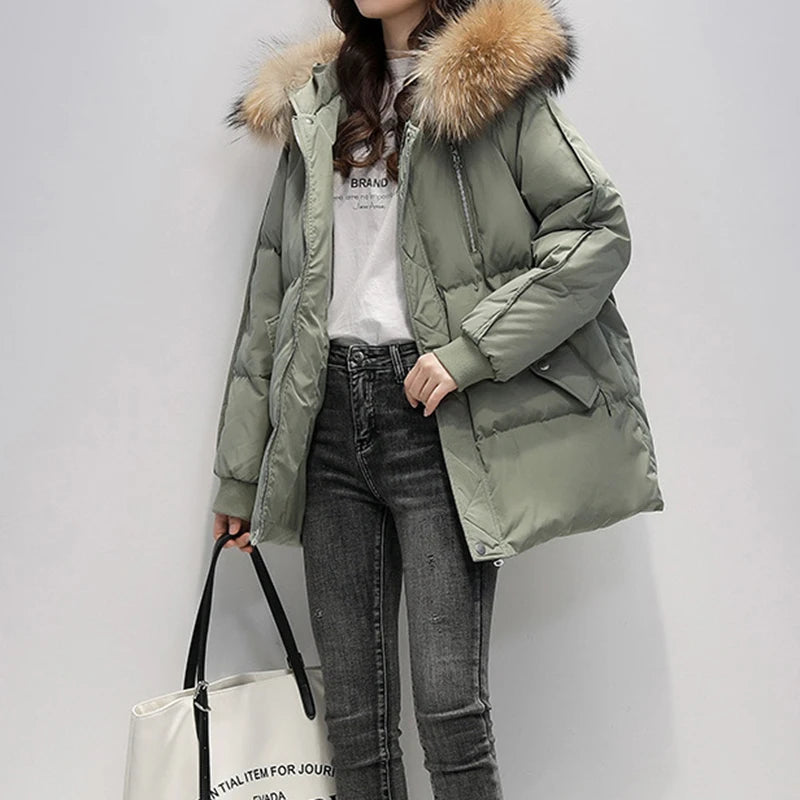 Women's Hooded Parka Pure Color Casual Thicken Jacket Korean Fashion Long Sleeve Women's Jacket Winter New Down Jacket