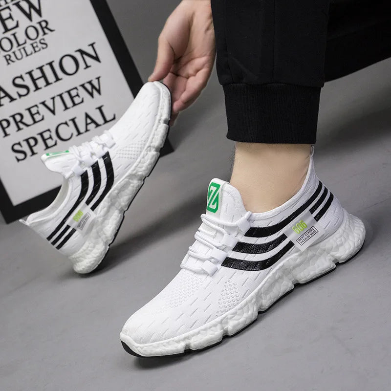 Men Sneakers New Flying Woven Shallow Mouth Casual Sports Shoes White Blue Low-Top Fashion Men's Shoe