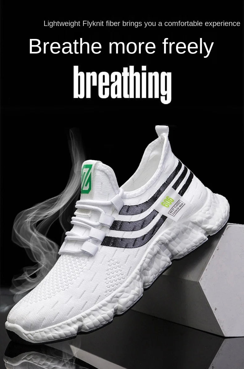 Men Sneakers New Flying Woven Shallow Mouth Casual Sports Shoes White Blue Low-Top Fashion Men's Shoe