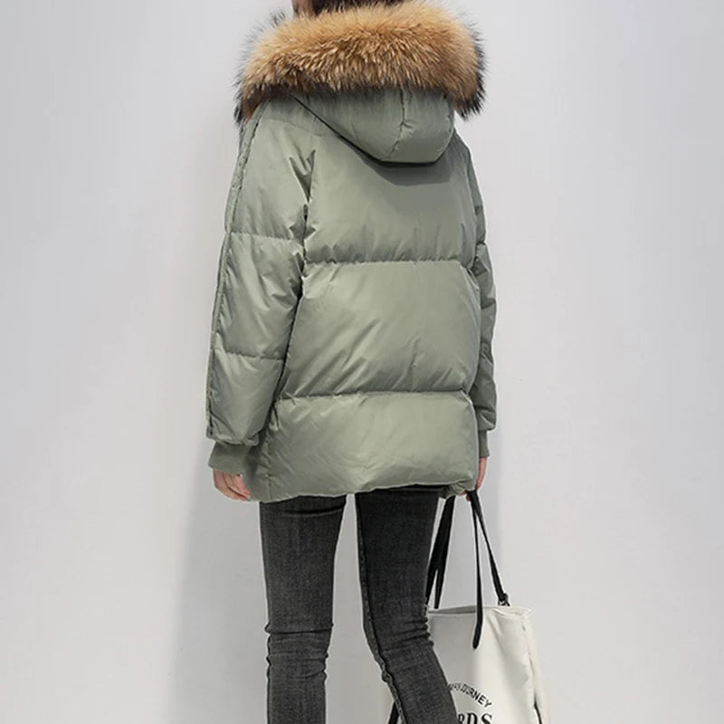 Women's Hooded Parka Pure Color Casual Thicken Jacket Korean Fashion Long Sleeve Women's Jacket Winter New Down Jacket