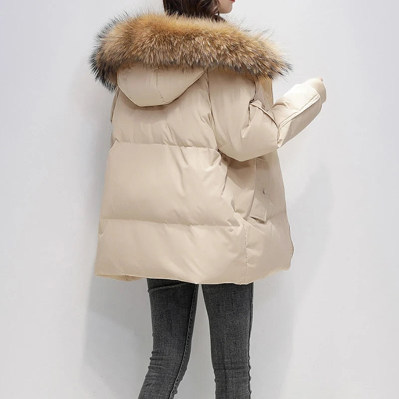Women's Hooded Parka Pure Color Casual Thicken Jacket Korean Fashion Long Sleeve Women's Jacket Winter New Down Jacket