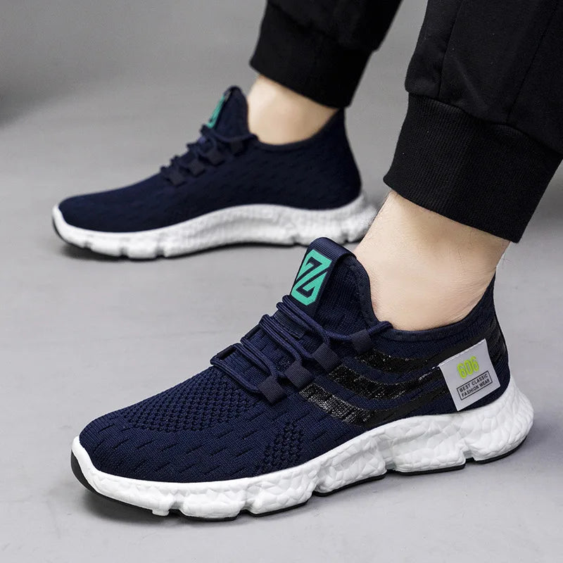 Men Sneakers New Flying Woven Shallow Mouth Casual Sports Shoes White Blue Low-Top Fashion Men's Shoe