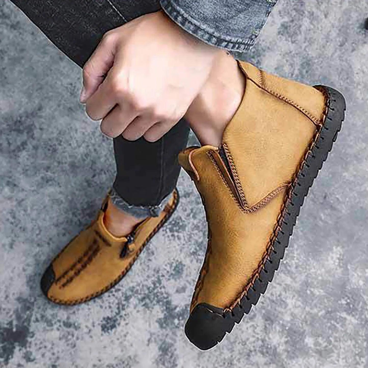 Men's Shoes / Sneakers Luxury Suede Leather Denim Lace Up Mens Casual Shoes Outdoor Canvas Shoes Male Handmade Leisure Shoes For Man