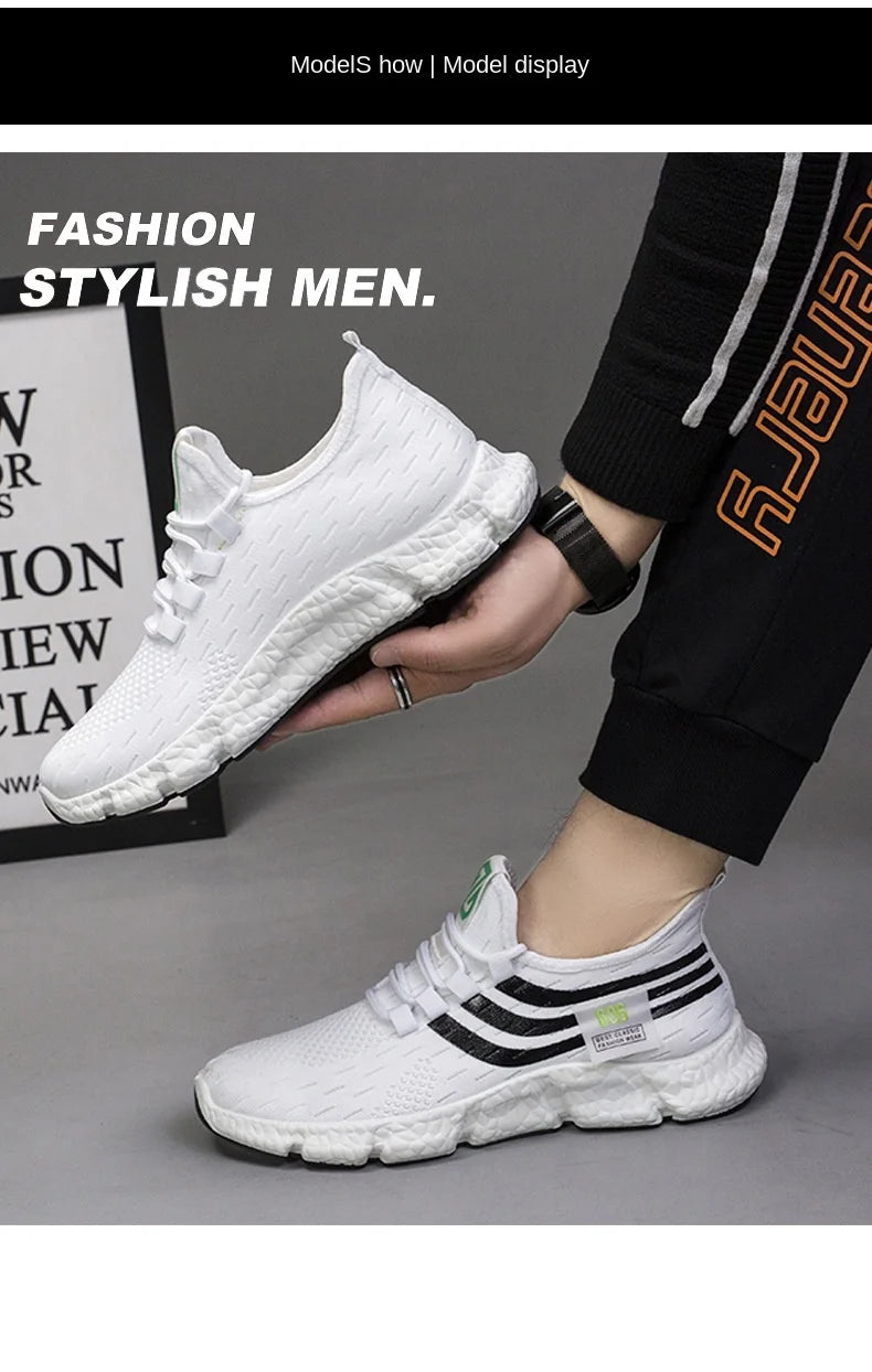 Men Sneakers New Flying Woven Shallow Mouth Casual Sports Shoes White Blue Low-Top Fashion Men's Shoe
