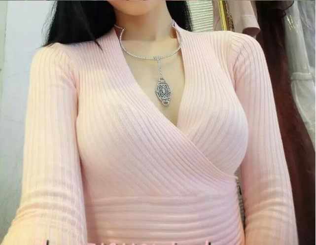 Elegant and Beautiful Cross V-neck Sneaky Design Top Sweater
