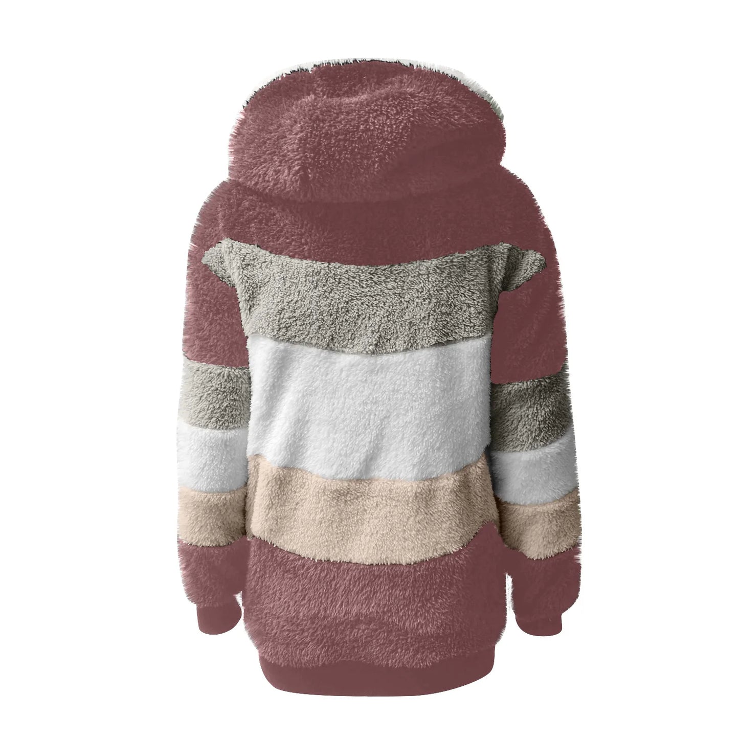 Womens Plush Jacket Fashion Splicing Loose Plush Long Sleeve Zipper Pocket Fall/winter Hooded Zipper Coat Thick High Quality