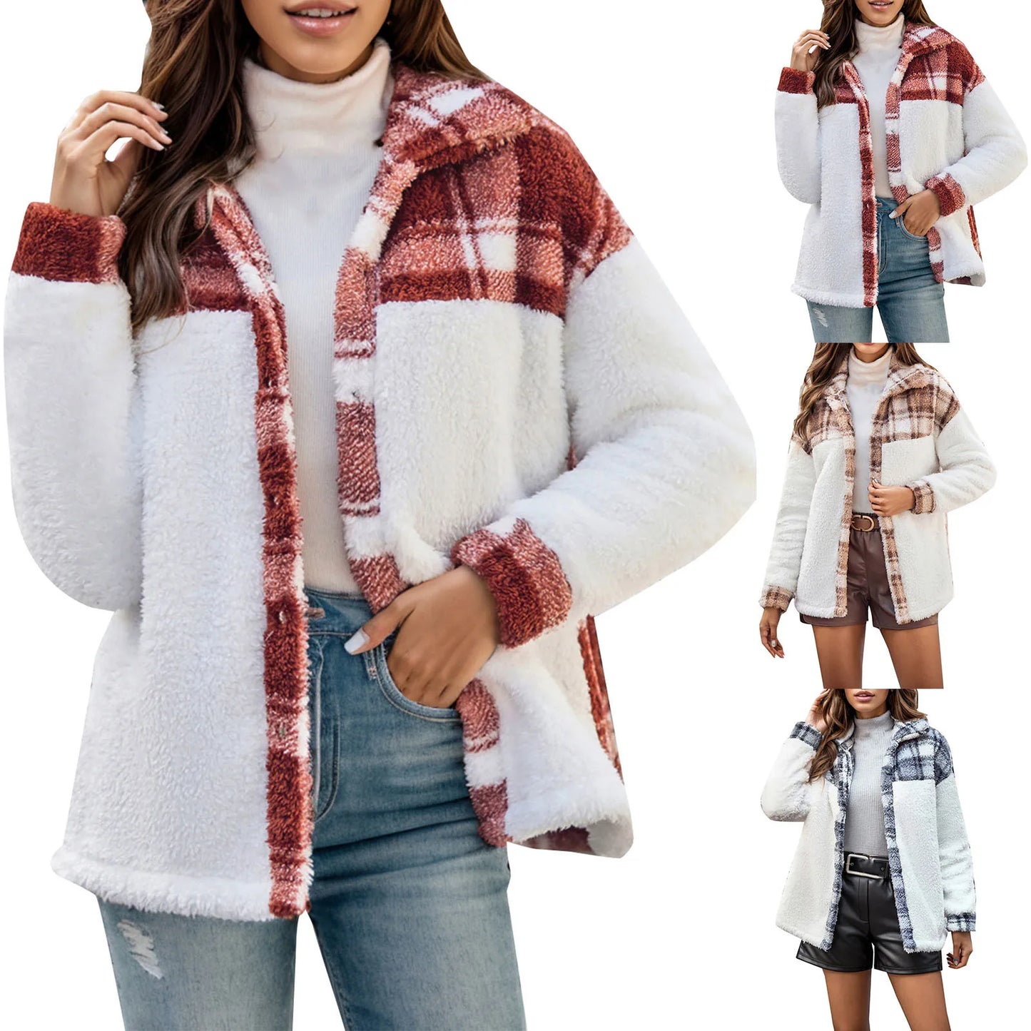Fall Winter Jacket For Women Thicken Overcoat Long Sleeve Lapel Loose Plush Jacket