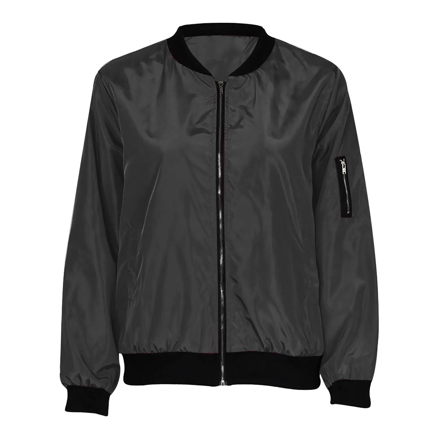 Women Round Neck Baseball Coat Cotton-padded Fall And Winter New Fashion Loose Warm Thick Short Bomber Jacket Top