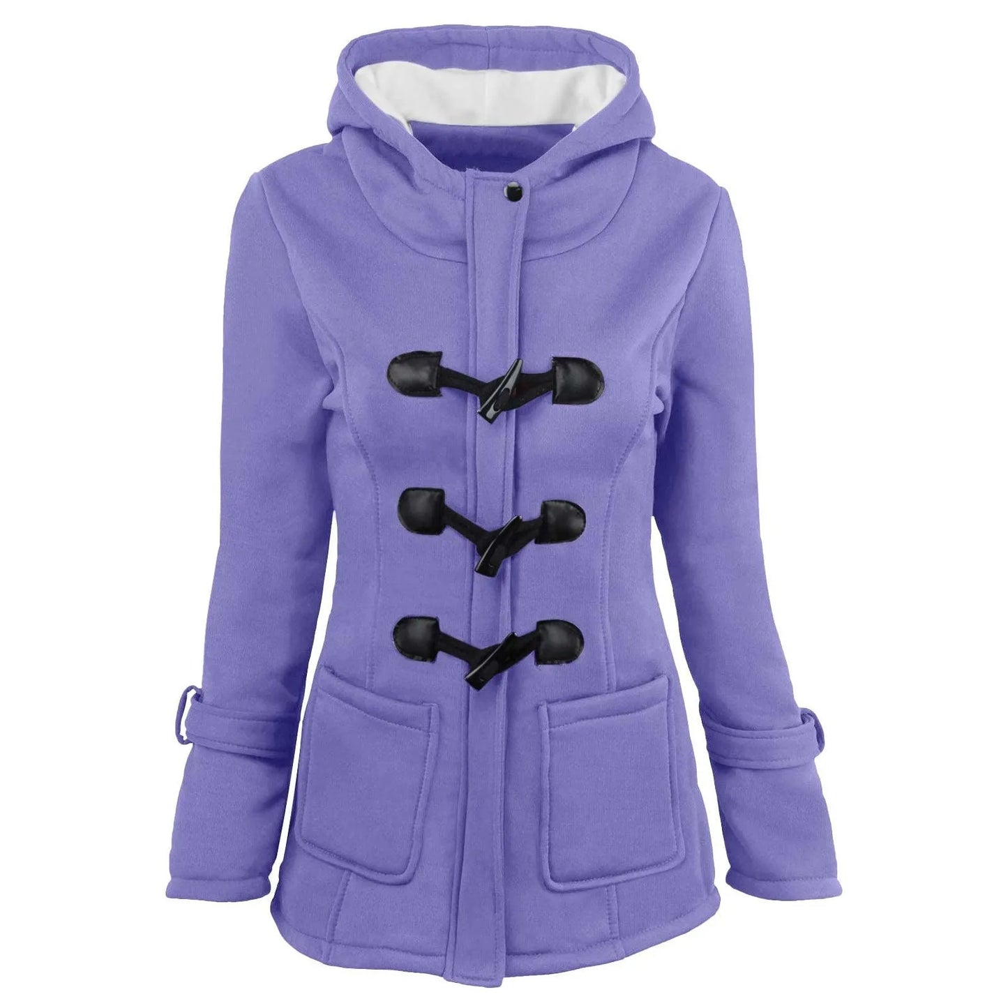 Women Thickened Basic Jackets Fall / Winter Zipper Hooded Coat Female Long Trench Coat Horn Button Outwear Ladies Fleece Jacket