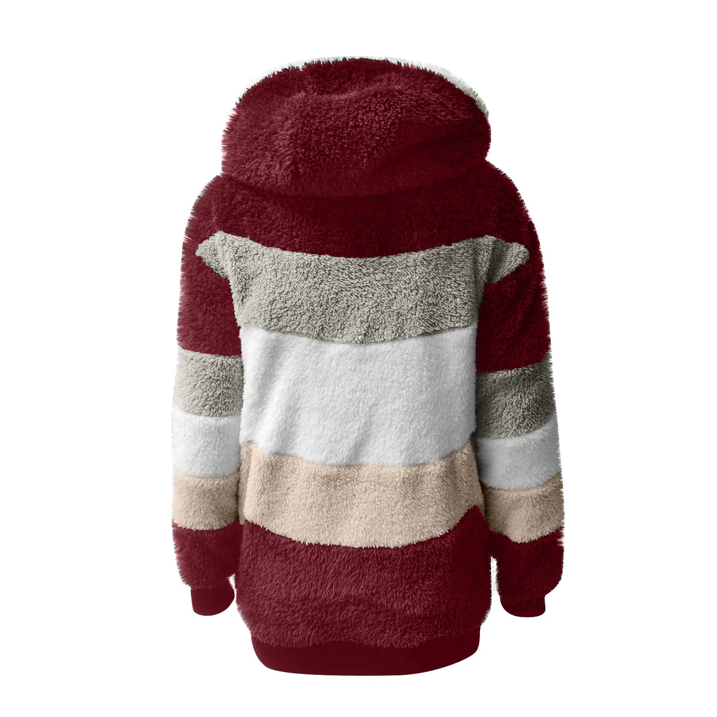 Womens Plush Jacket Fashion Splicing Loose Plush Long Sleeve Zipper Pocket Fall/winter Hooded Zipper Coat Thick High Quality