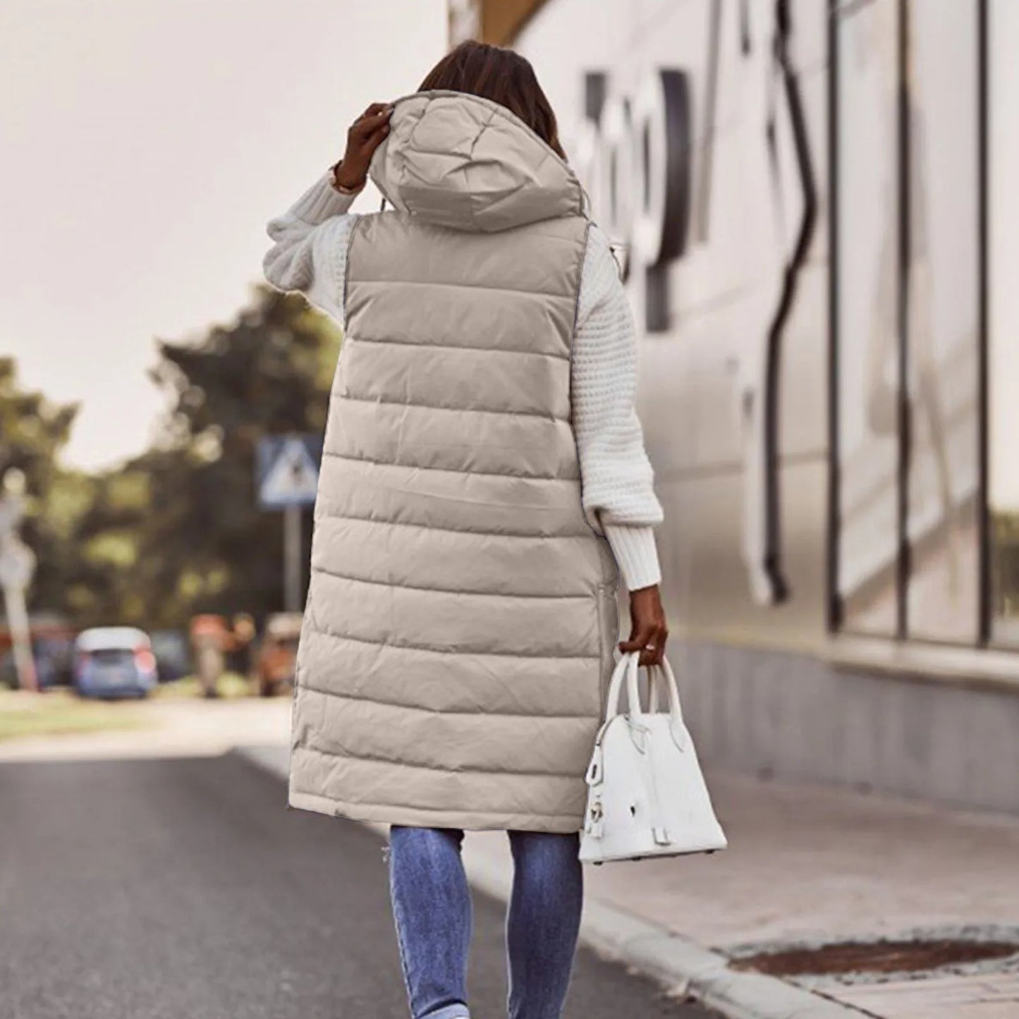 Women's waistcoats Fall And Winter Temperament Sleeveless Cardigan jacket Mid-length Cotton padded Vest Coat Winter outerwear
