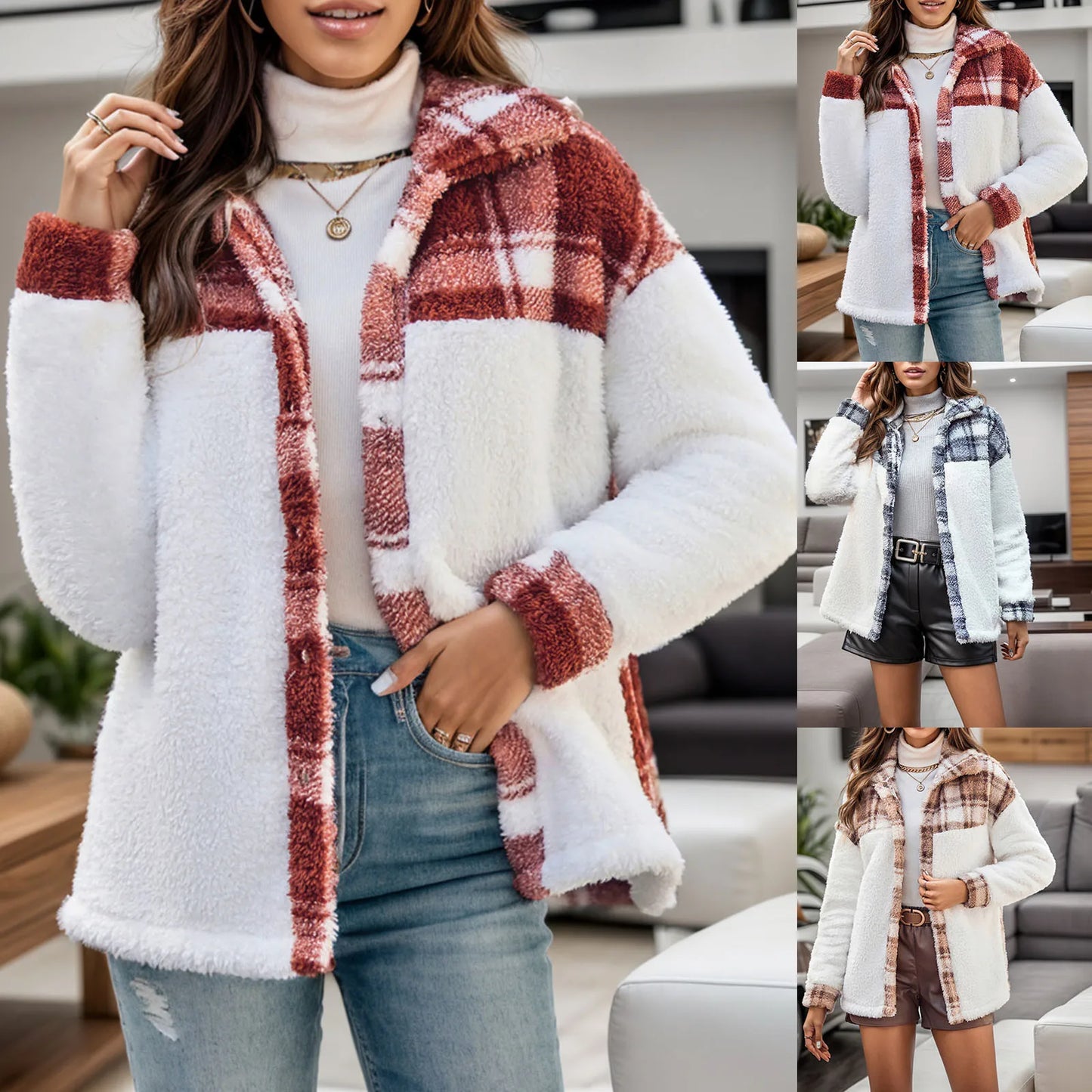 Fall Winter Jacket For Women Thicken Overcoat Long Sleeve Lapel Loose Plush Jacket