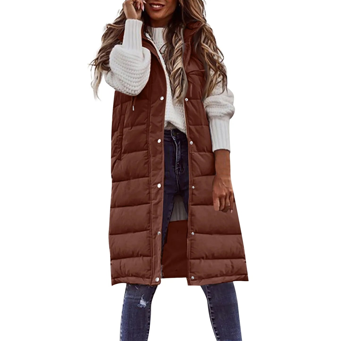 Women's waistcoats Fall And Winter Temperament Sleeveless Cardigan jacket Mid-length Cotton padded Vest Coat Winter outerwear