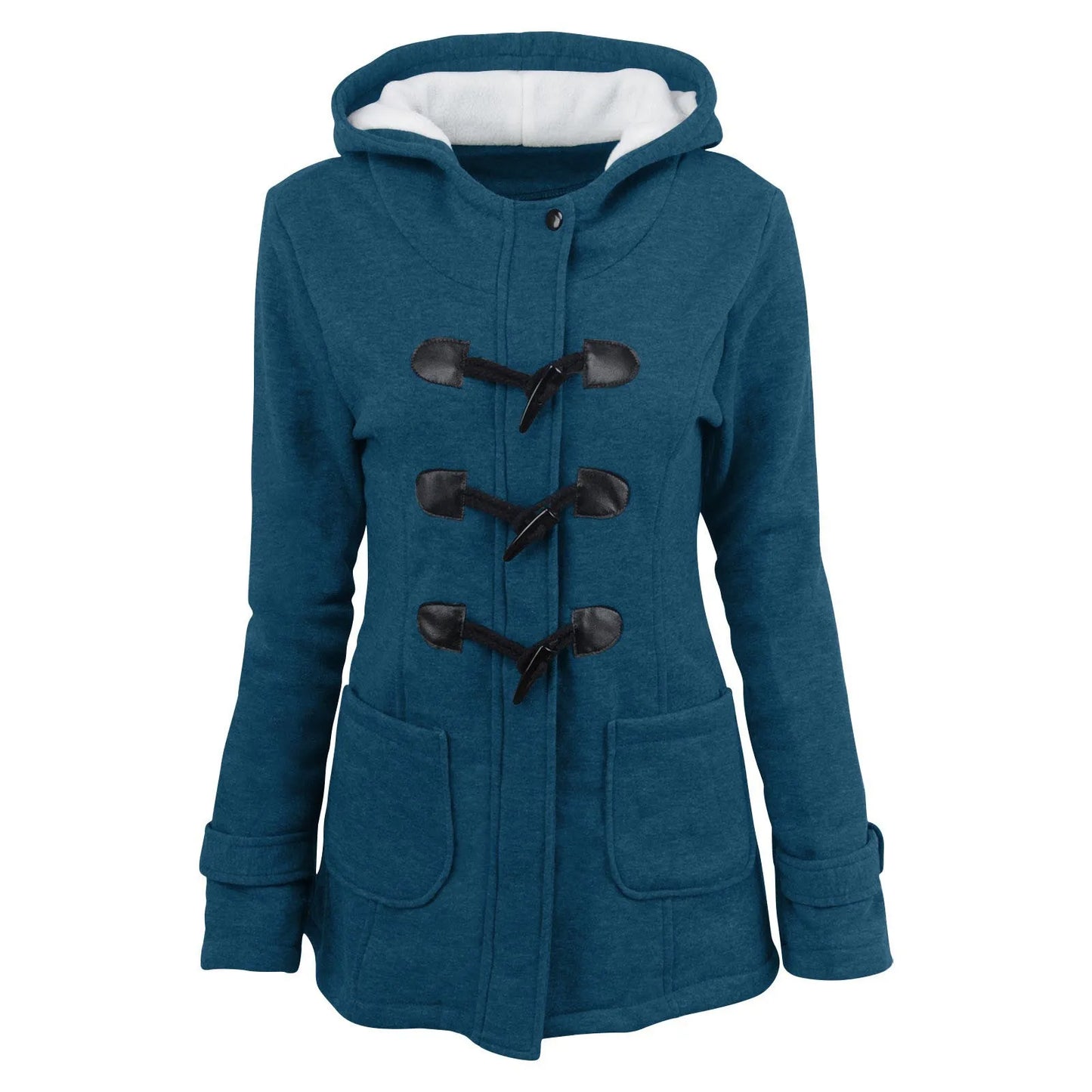Women Thickened Basic Jackets Fall / Winter Zipper Hooded Coat Female Long Trench Coat Horn Button Outwear Ladies Fleece Jacket