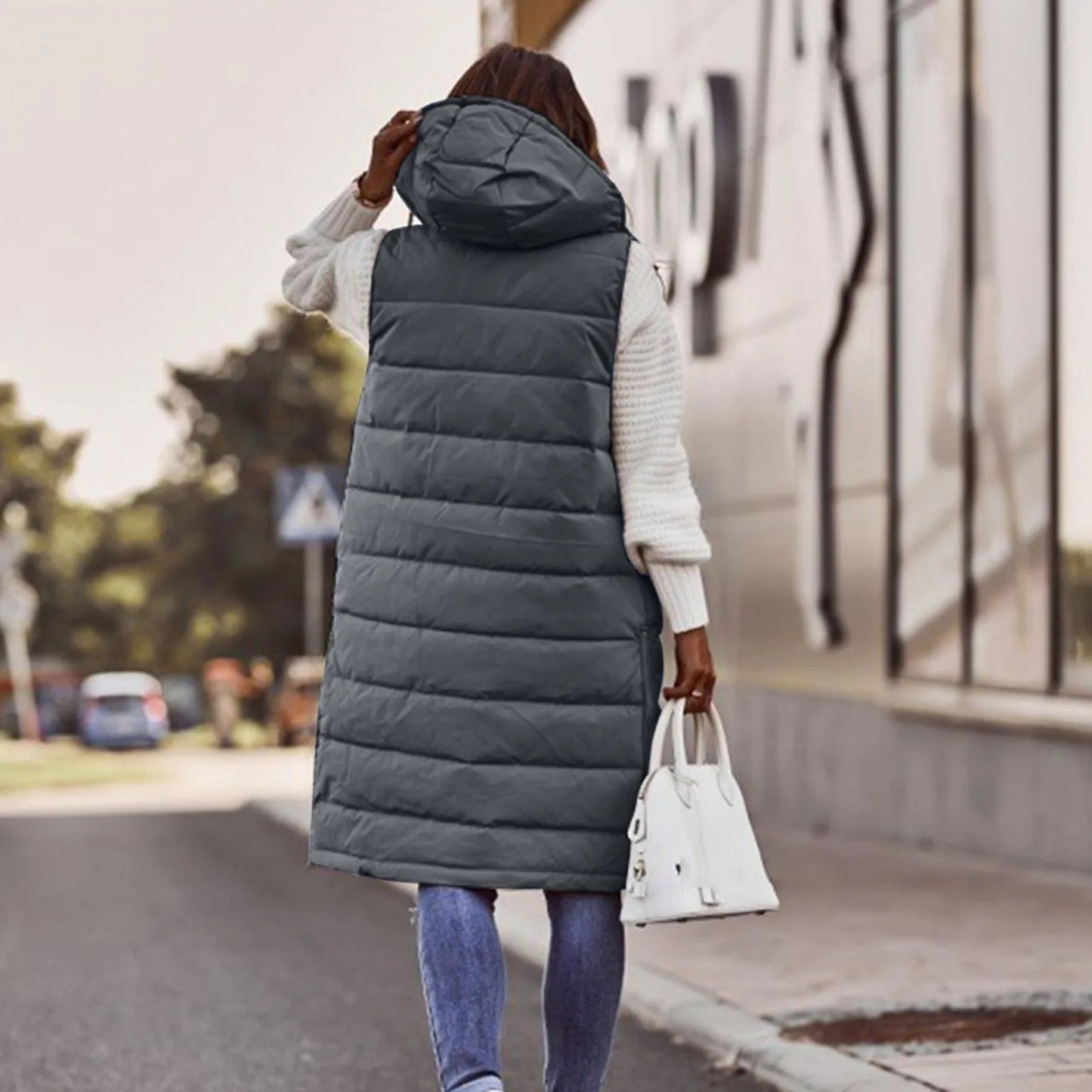 Women's waistcoats Fall And Winter Temperament Sleeveless Cardigan jacket Mid-length Cotton padded Vest Coat Winter outerwear