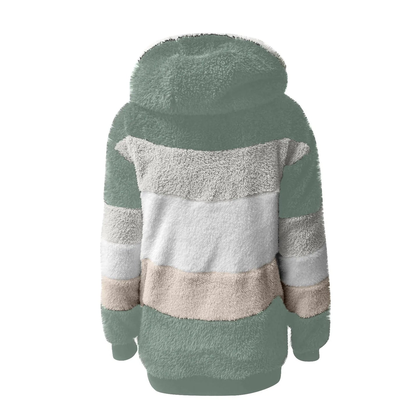Womens Plush Jacket Fashion Splicing Loose Plush Long Sleeve Zipper Pocket Fall/winter Hooded Zipper Coat Thick High Quality