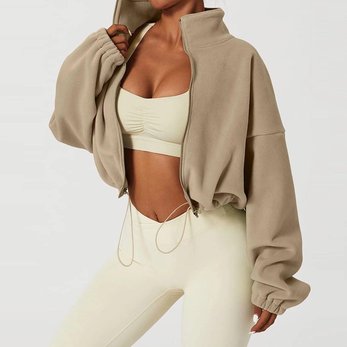 Women Zipper Hoodless Sweatshirt Fall Winter Warm Long Sleeve Loose Short Hoodies Sweatshirt Female