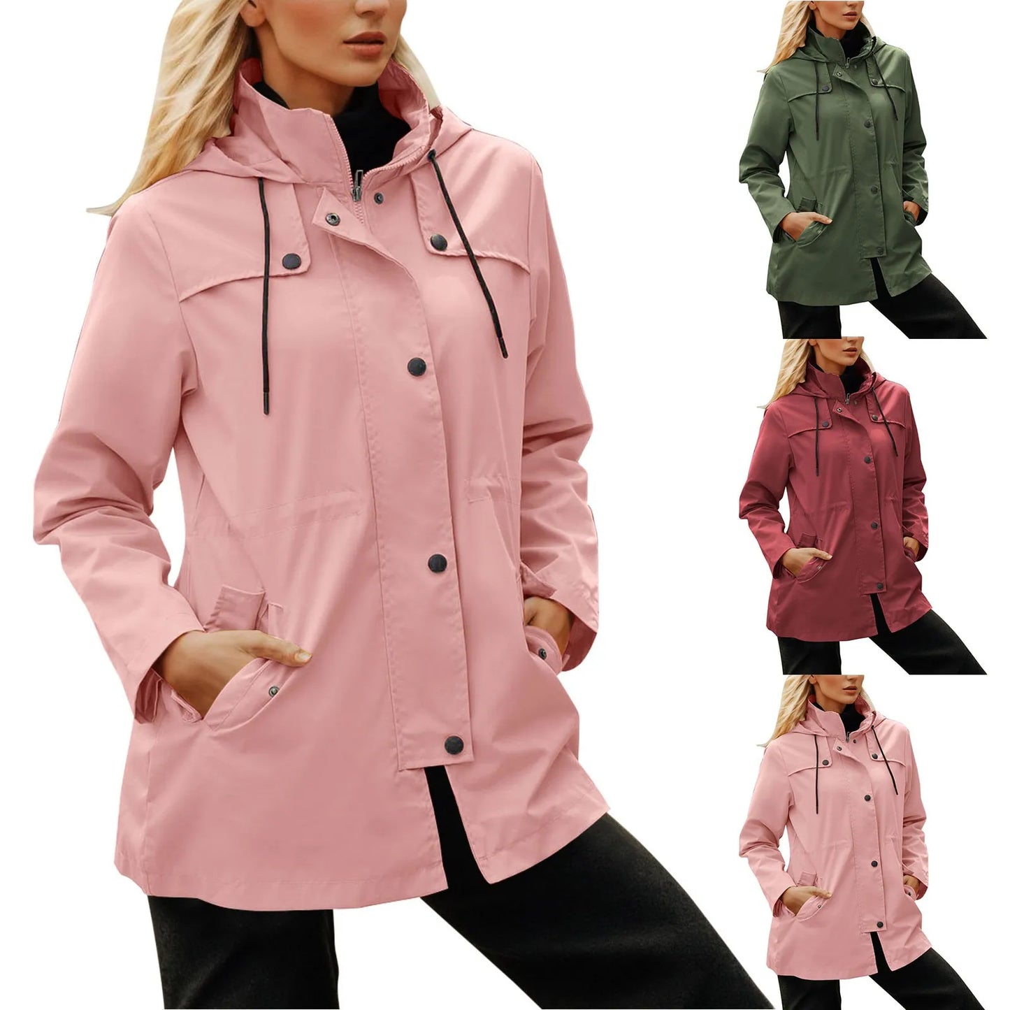 Lightweight Windproof Rainjacket Women's Outdoor Zippers Hooded Windbreaker Fall And Winter Waterproof Hiking Jacket Outerwear