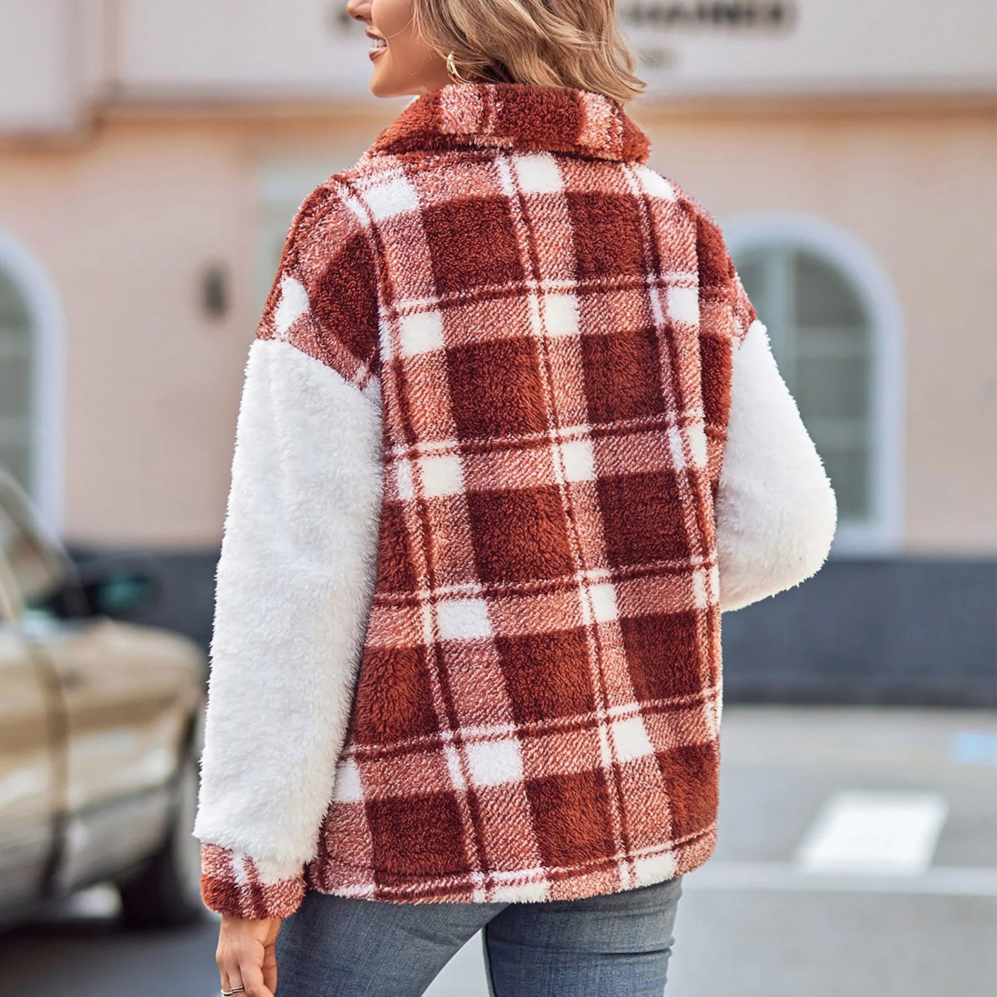 Fall Winter Jacket For Women Thicken Overcoat Long Sleeve Lapel Loose Plush Jacket