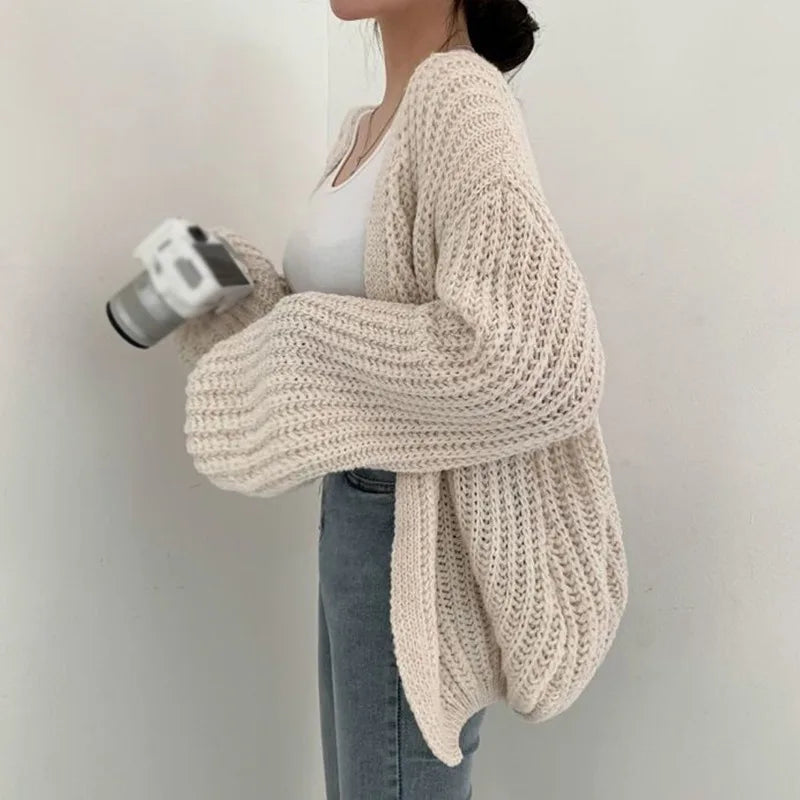 Y2k Cardigan Sweater Women Vintage Harajuku Lantern Sleeve Sweater Casual Korean Fall Streetwear Tops Coat Chic Lazy Wind