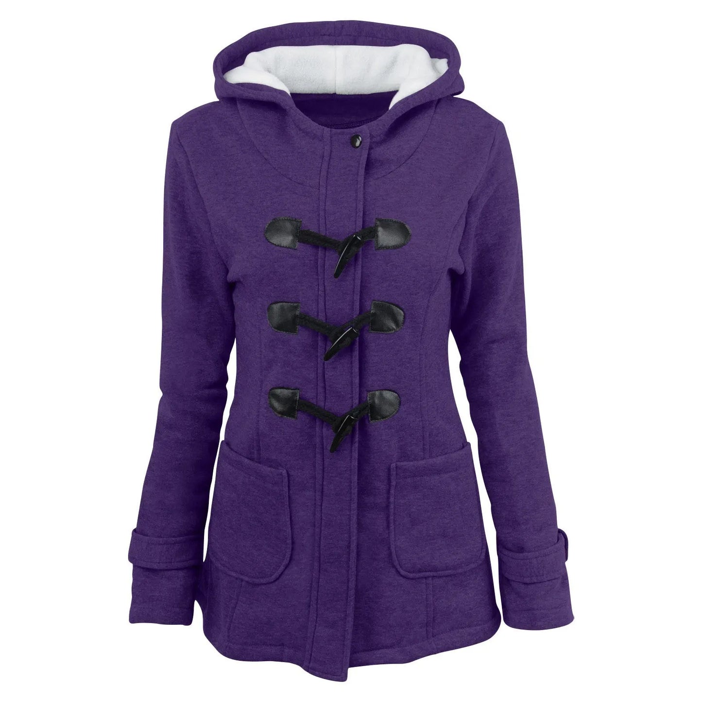 Women Thickened Basic Jackets Fall / Winter Zipper Hooded Coat Female Long Trench Coat Horn Button Outwear Ladies Fleece Jacket