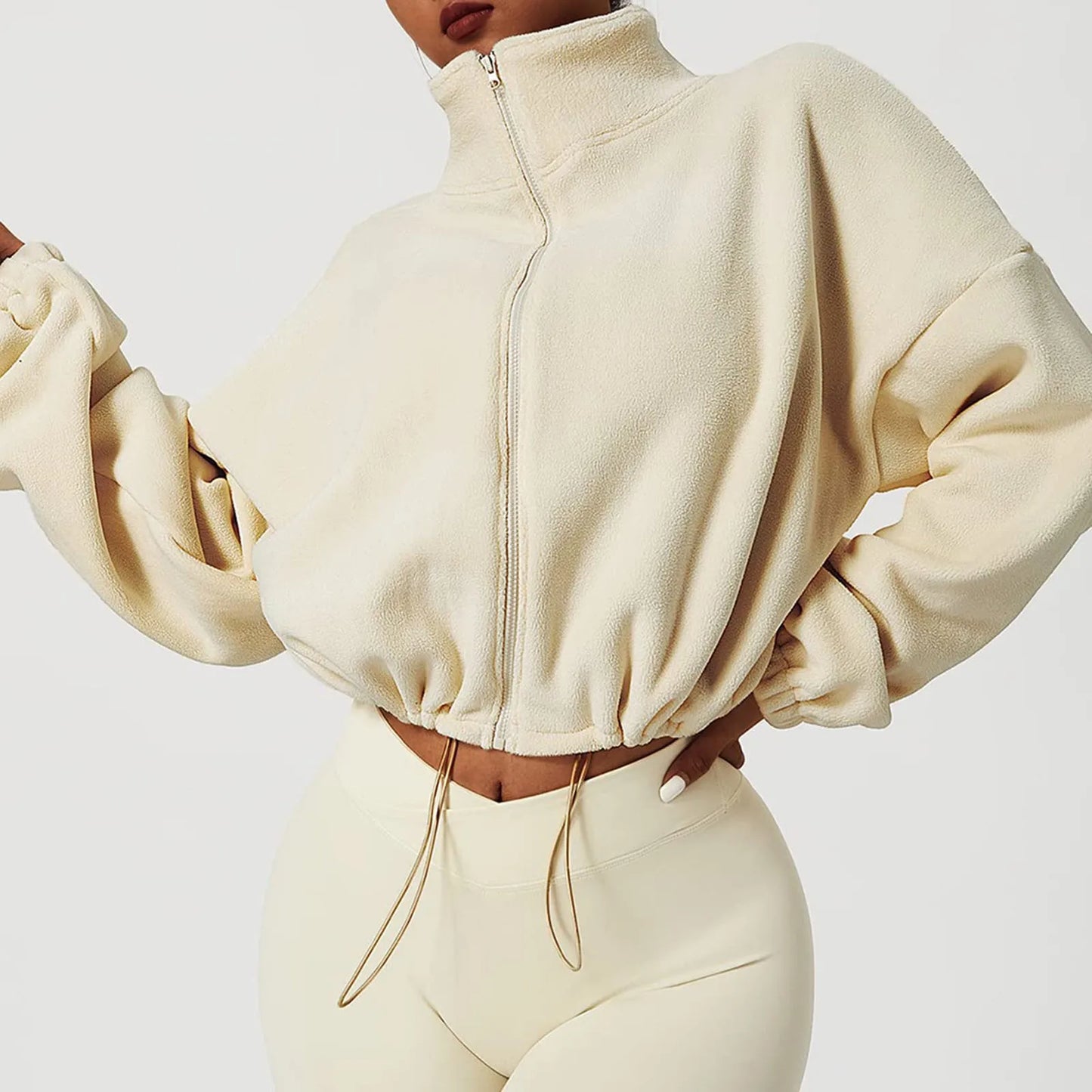 Women Zipper Hoodless Sweatshirt Fall Winter Warm Long Sleeve Loose Short Hoodies Sweatshirt Female