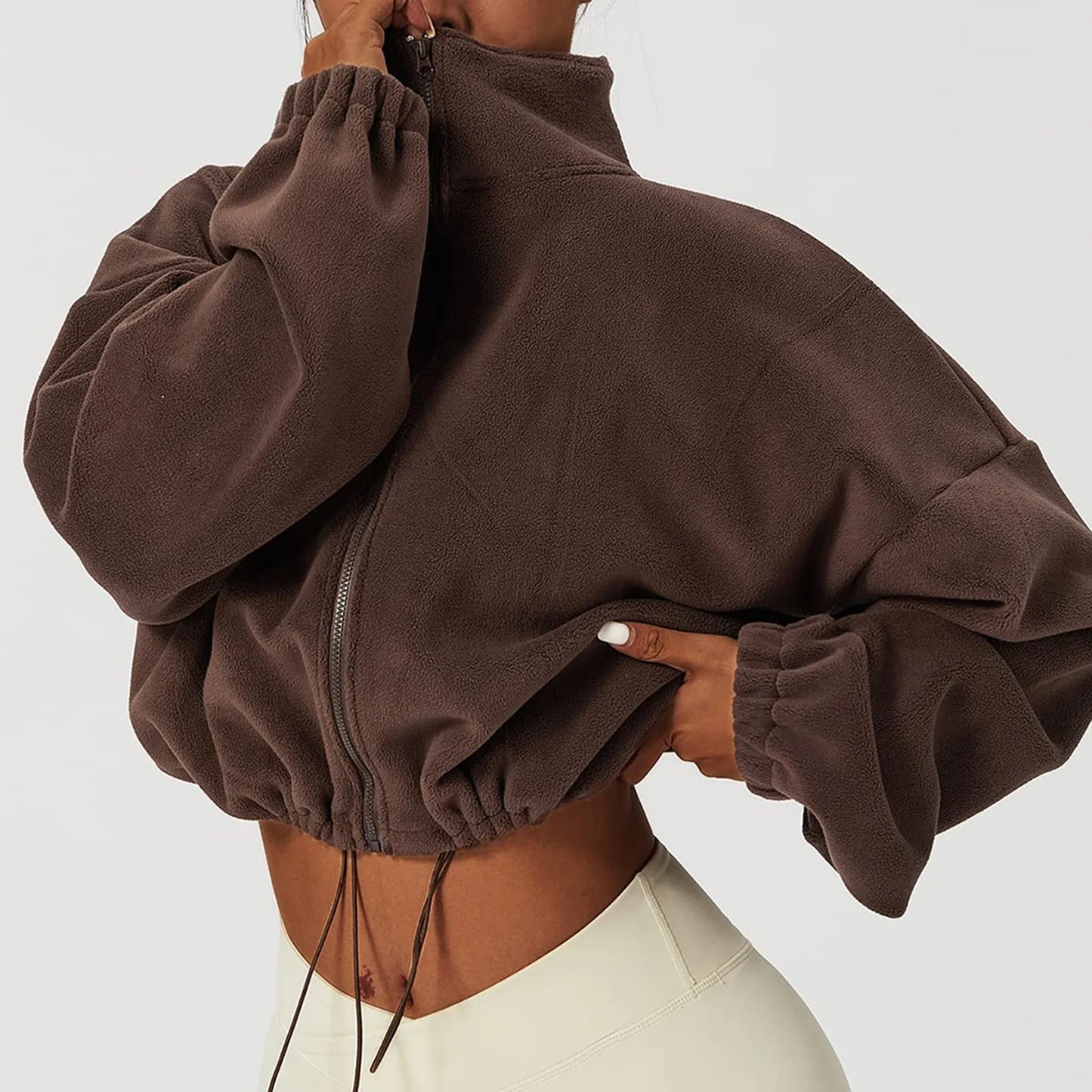 Women Zipper Hoodless Sweatshirt Fall Winter Warm Long Sleeve Loose Short Hoodies Sweatshirt Female