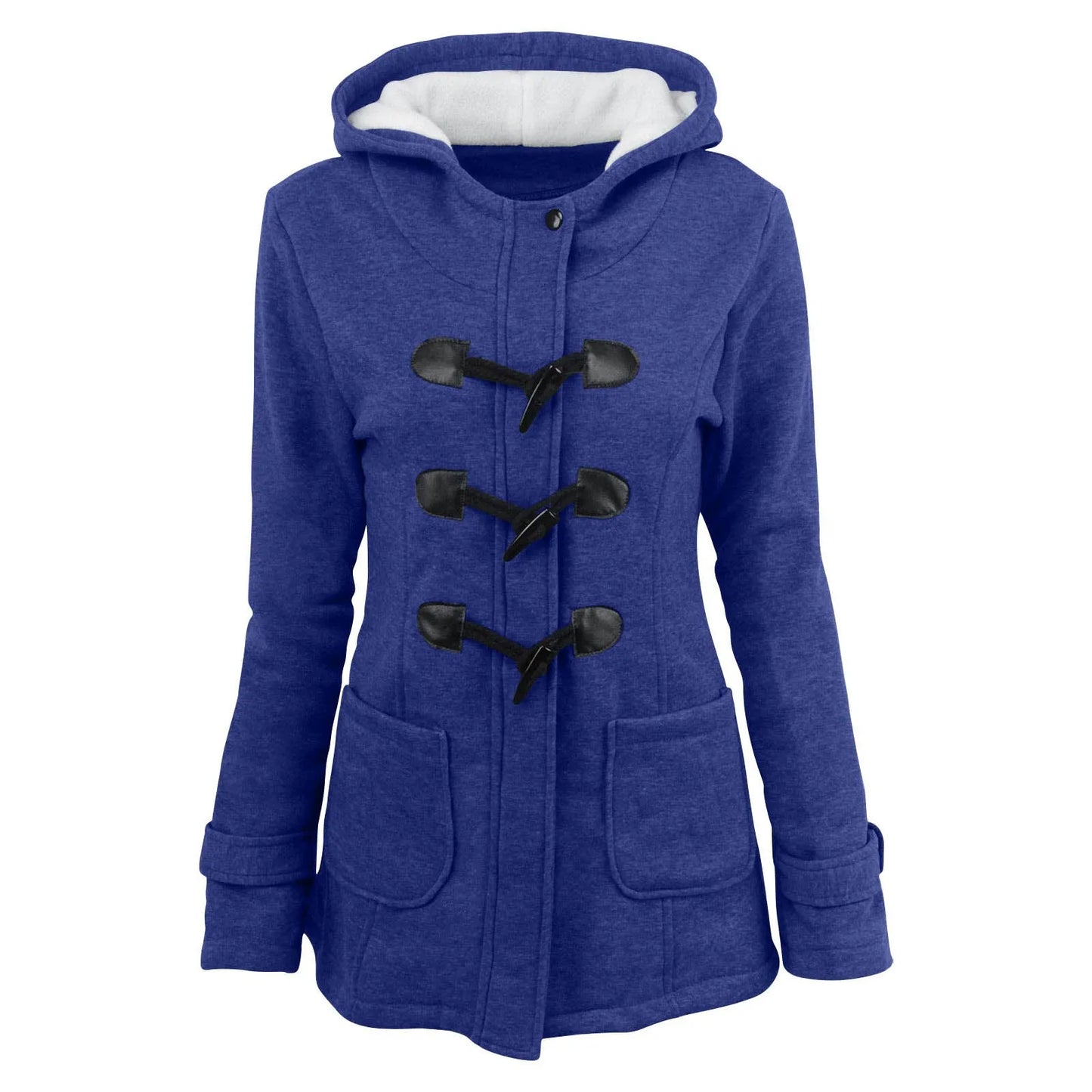 Women Thickened Basic Jackets Fall / Winter Zipper Hooded Coat Female Long Trench Coat Horn Button Outwear Ladies Fleece Jacket
