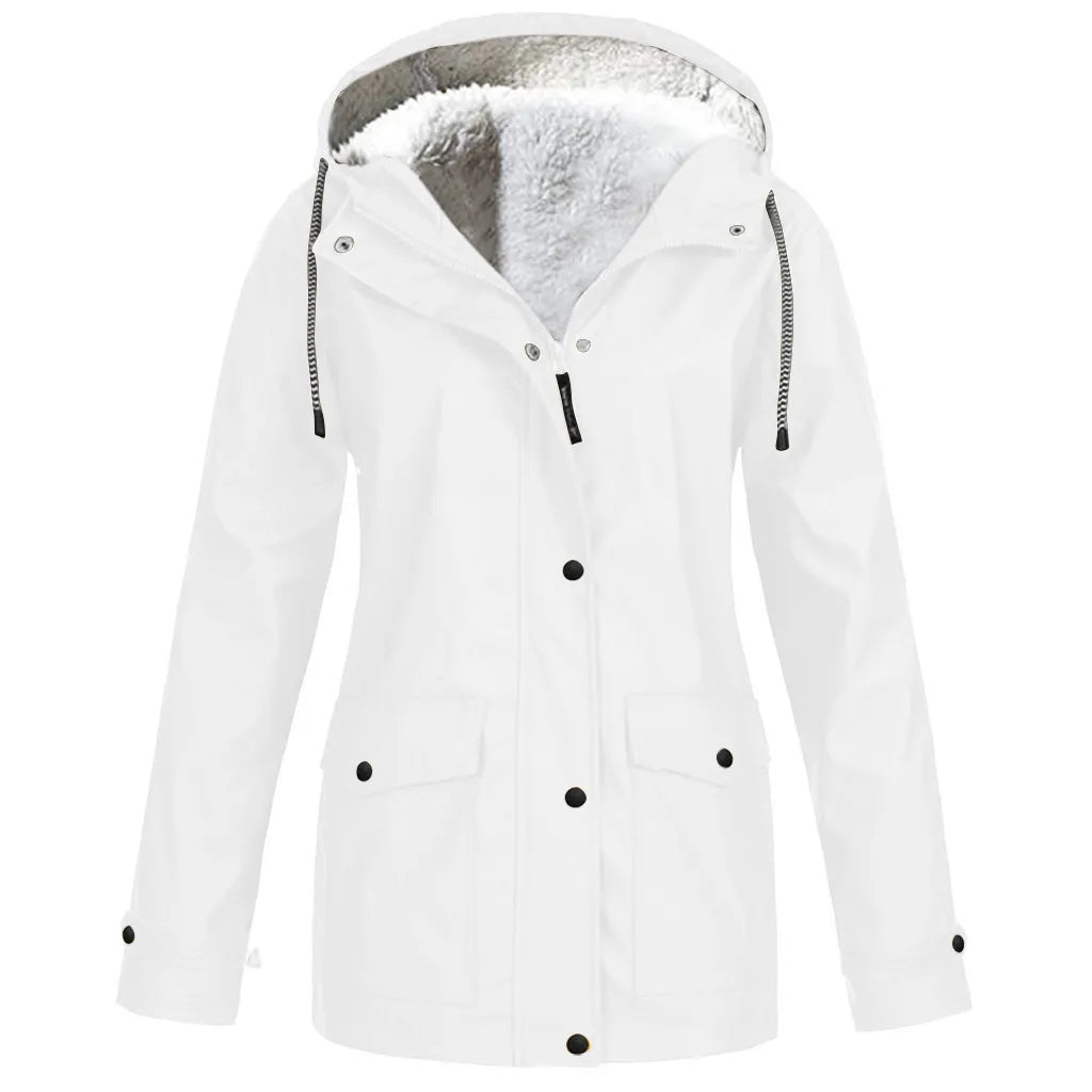 Women Outdoor Waterproof Rain Jacket Trench Coats Plus Size Windproof Hooded Coat Windbreaker Casual Zip Up Drawstring Jackets