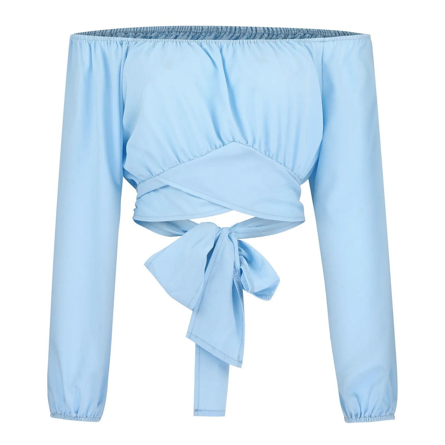 Women Sexy Off Shoulder Printing Blouses Chic and Elegant Lantern Long Sleeve Lace Up Bow Cropped Tops Casual Slim Shirts