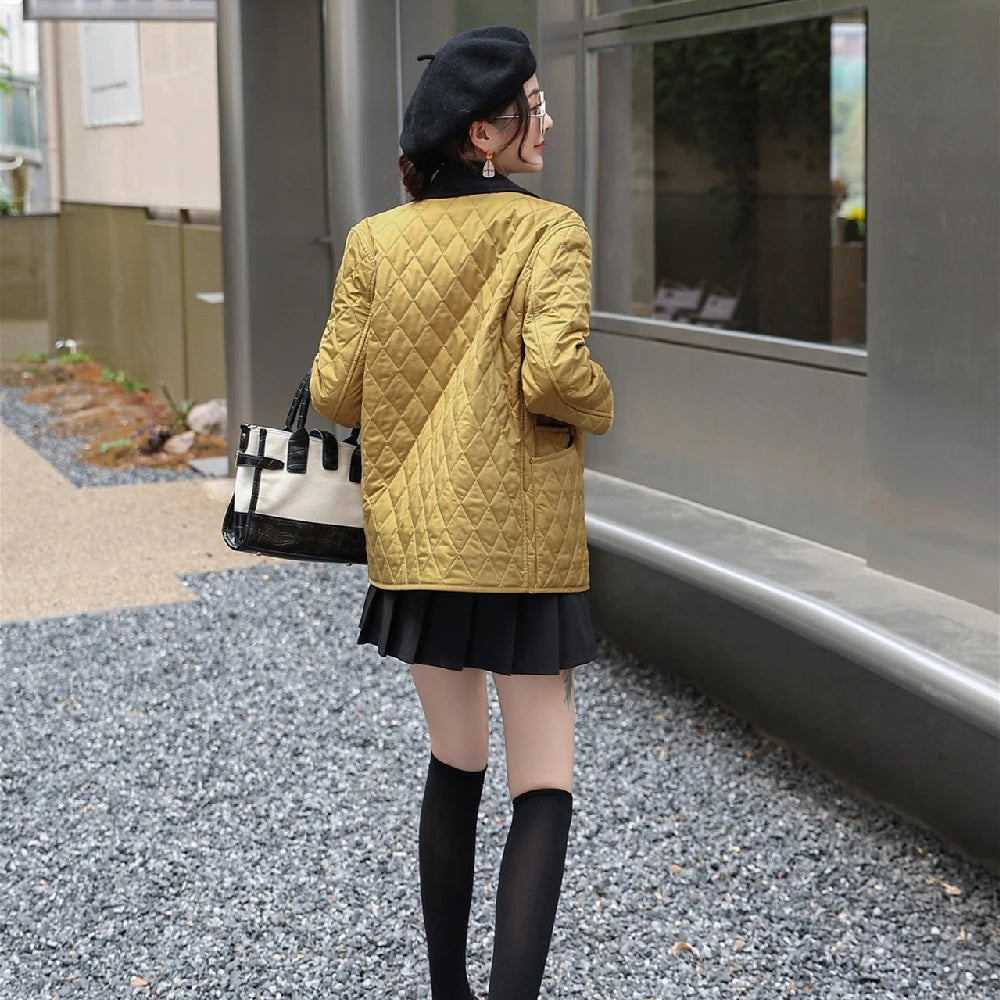 Winter Jacket Women Fashion Warm Thick Patchwork Short Style Cotton padded Parkas Coat Turn Down Collar Winter Clothes Women