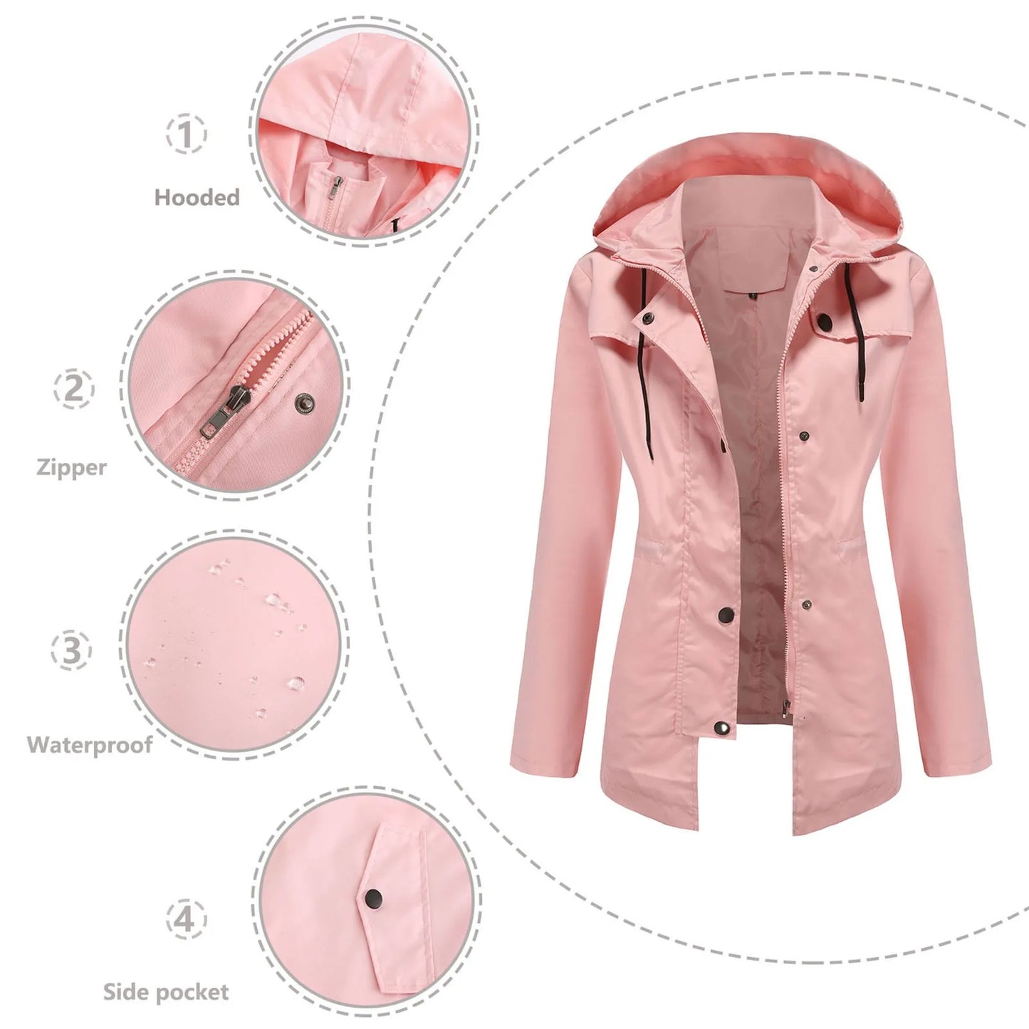 Lightweight Windproof Rainjacket Women's Outdoor Zippers Hooded Windbreaker Fall And Winter Waterproof Hiking Jacket Outerwear