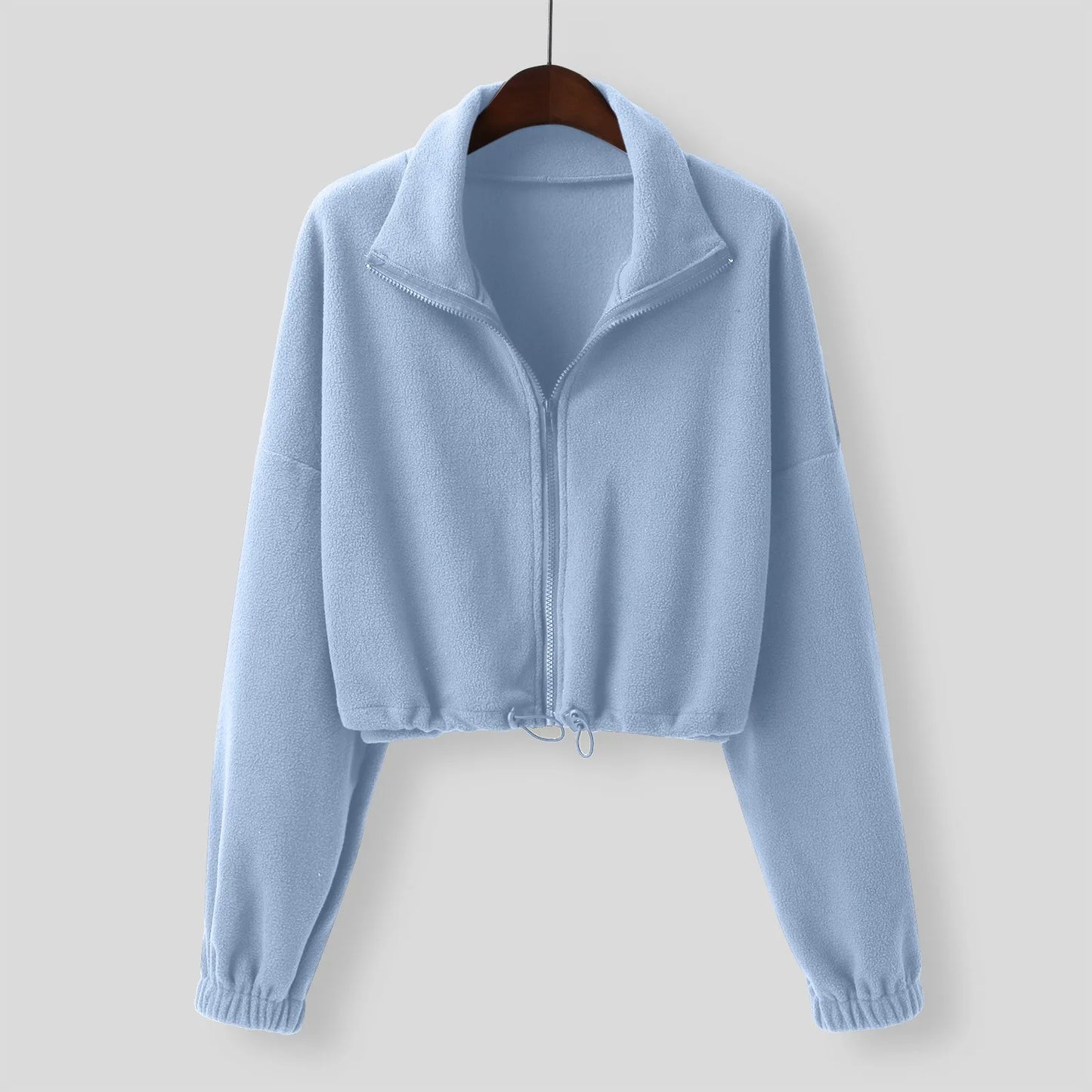Women Zipper Hoodless Sweatshirt Fall Winter Warm Long Sleeve Loose Short Hoodies Sweatshirt Female