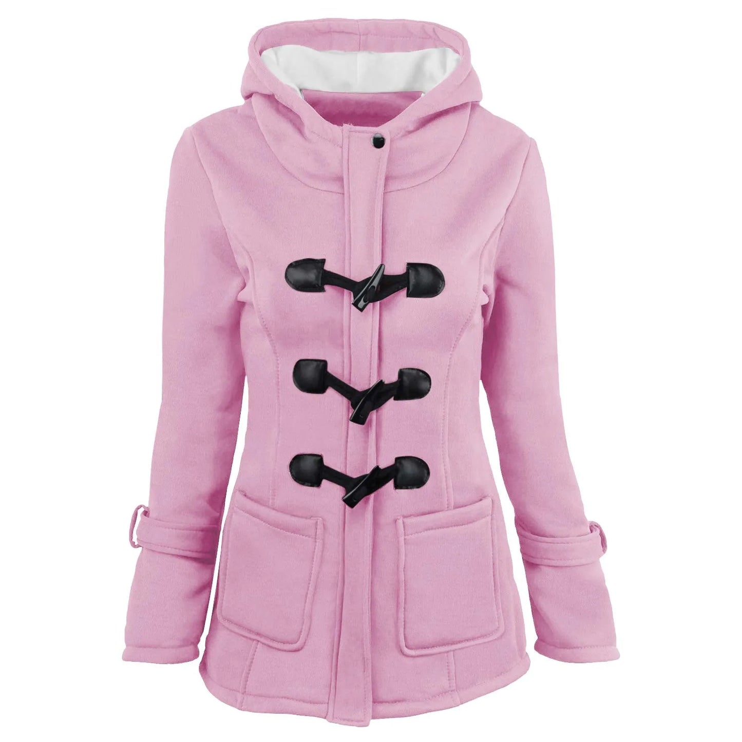 Women Thickened Basic Jackets Fall / Winter Zipper Hooded Coat Female Long Trench Coat Horn Button Outwear Ladies Fleece Jacket