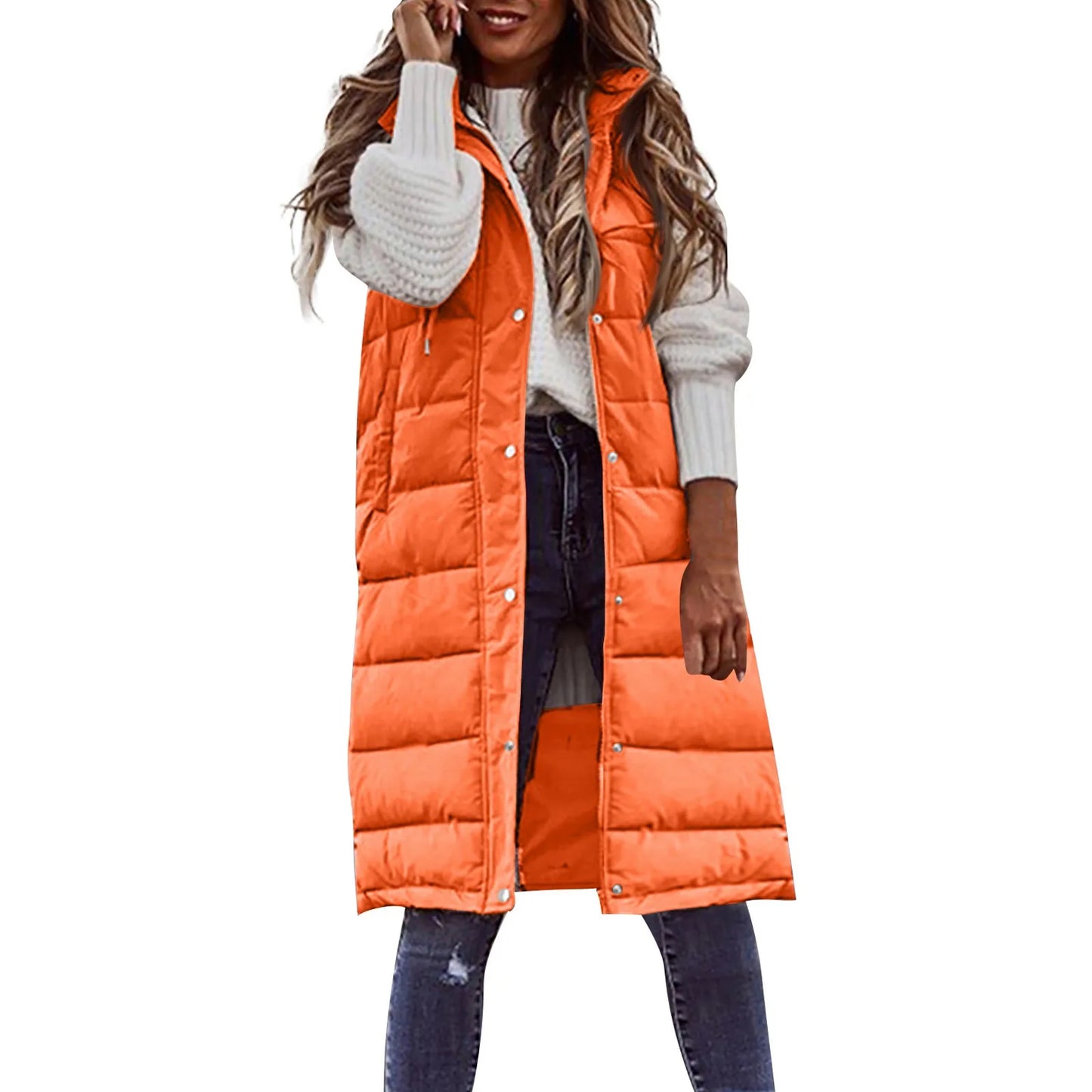 Women's waistcoats Fall And Winter Temperament Sleeveless Cardigan jacket Mid-length Cotton padded Vest Coat Winter outerwear