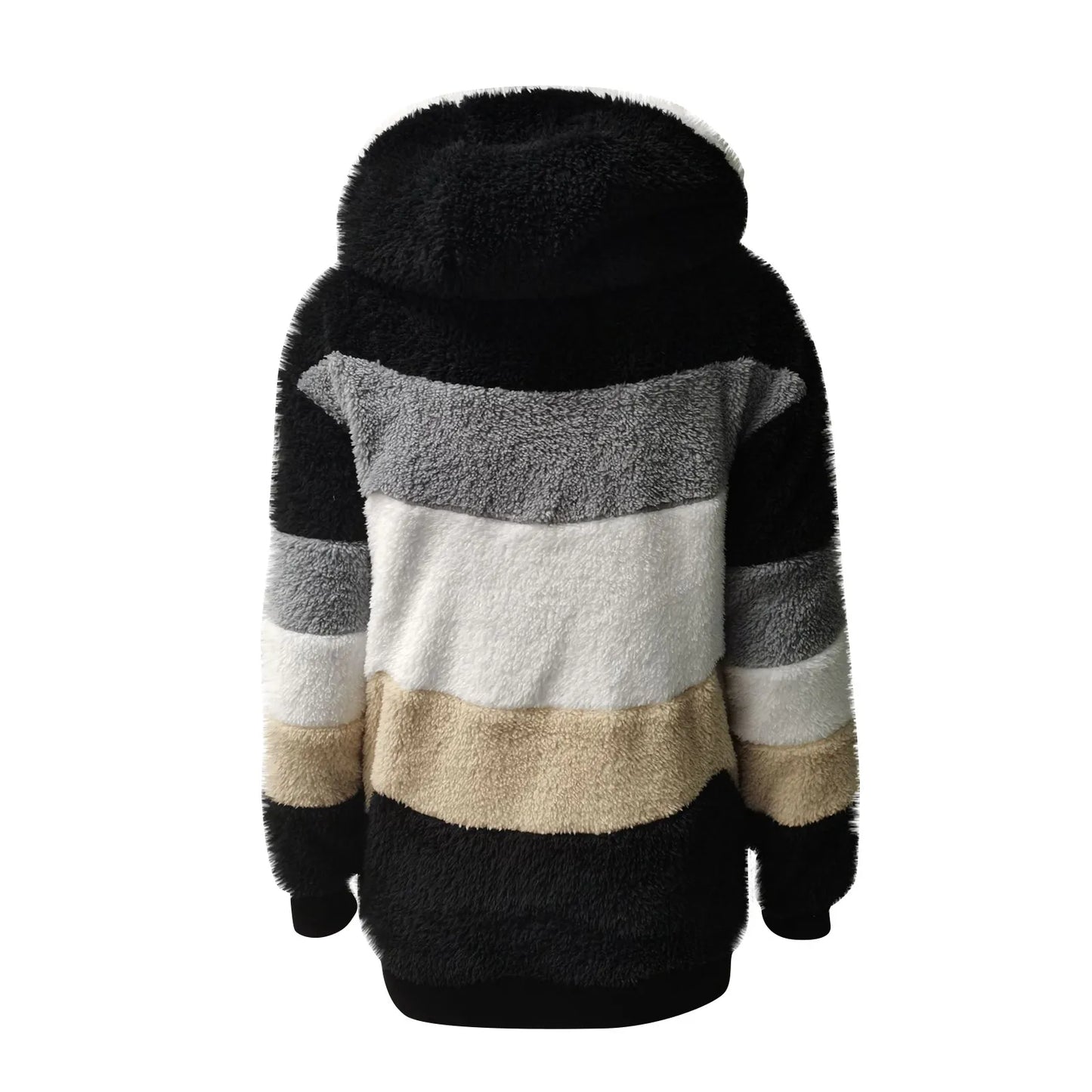 Womens Plush Jacket Fashion Splicing Loose Plush Long Sleeve Zipper Pocket Fall/winter Hooded Zipper Coat Thick High Quality
