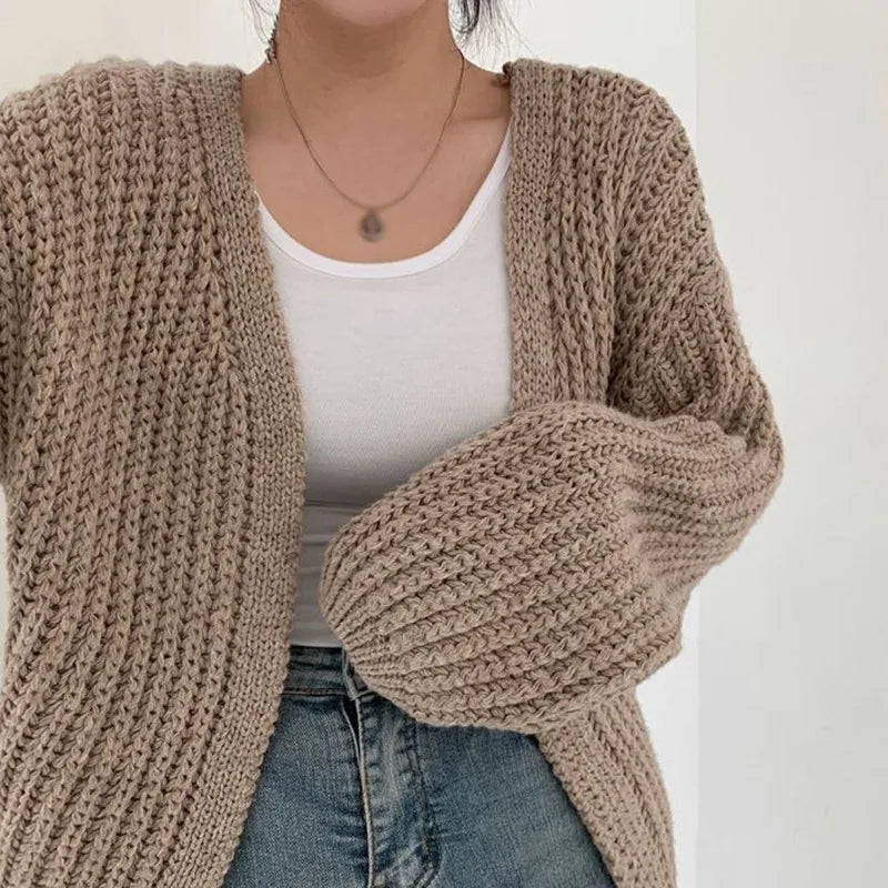 Y2k Cardigan Sweater Women Vintage Harajuku Lantern Sleeve Sweater Casual Korean Fall Streetwear Tops Coat Chic Lazy Wind