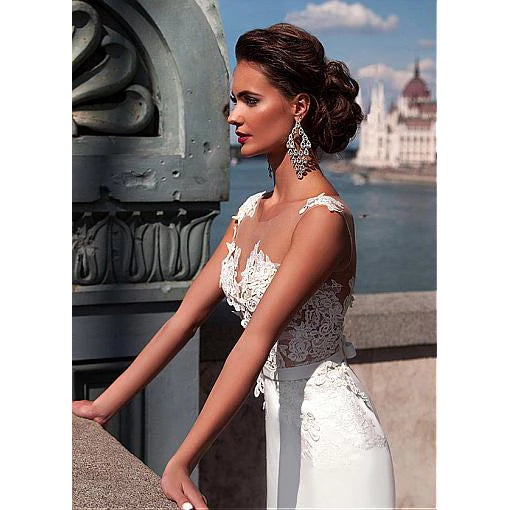 Beautiful Wedding Dresses Lace Top Mermaid Wedding Gown White Chiffon Bride Dress