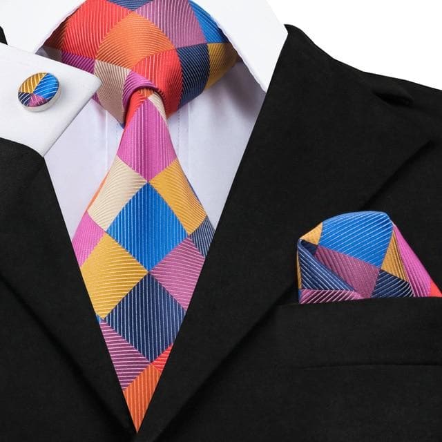 SN-1490 Hi-Tie New Classic Silk Ties Yellow Blue Striped Neck Tie Hanky Cufflinks Set for Mens Business Wedding Party