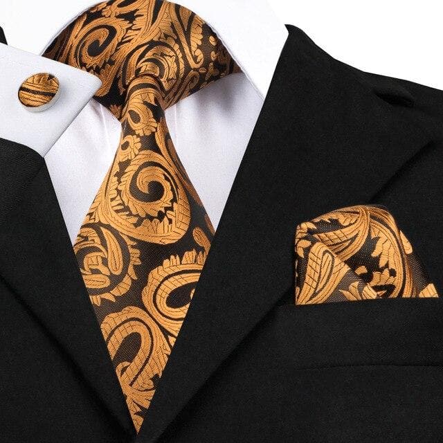 SN-1490 Hi-Tie New Classic Silk Ties Yellow Blue Striped Neck Tie Hanky Cufflinks Set for Mens Business Wedding Party
