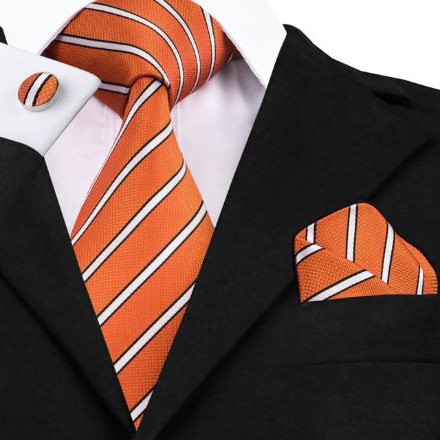 SN-1490 Hi-Tie New Classic Silk Ties Yellow Blue Striped Neck Tie Hanky Cufflinks Set for Mens Business Wedding Party