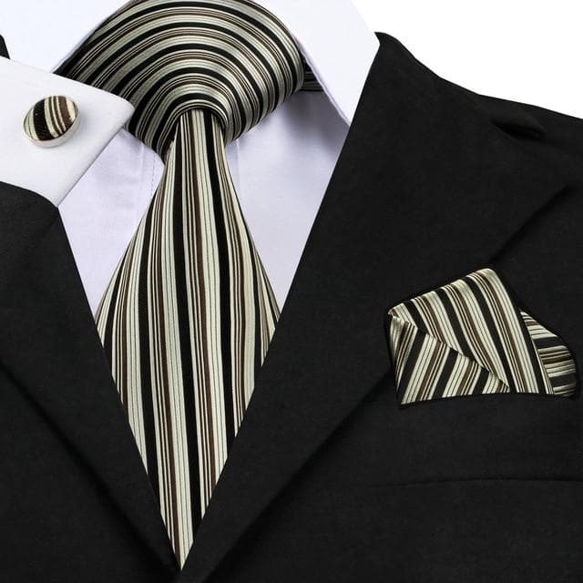 SN-1490 Hi-Tie New Classic Silk Ties Yellow Blue Striped Neck Tie Hanky Cufflinks Set for Mens Business Wedding Party