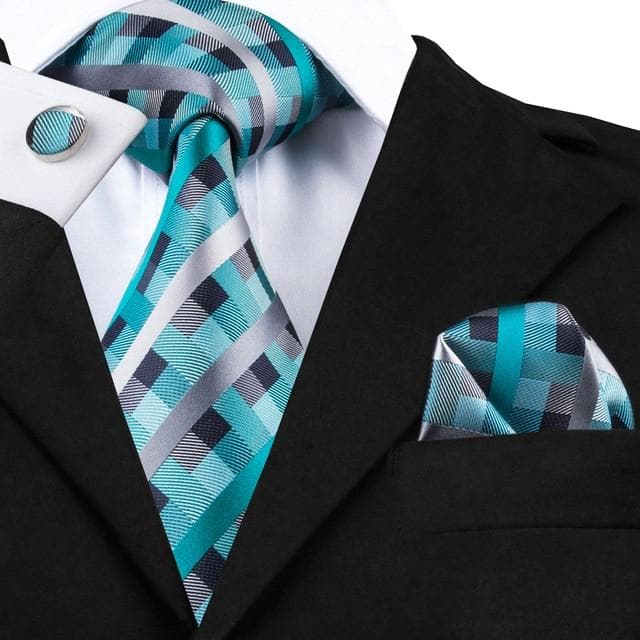 SN-1490 Hi-Tie New Classic Silk Ties Yellow Blue Striped Neck Tie Hanky Cufflinks Set for Mens Business Wedding Party