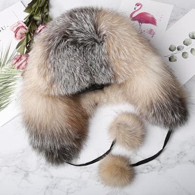 Gours Fur Hat for Women Natural Raccoon Fox Fur Russian Ushanka Hats Winter Thick Warm Ears Fashion Bomber Cap Black New Arrival